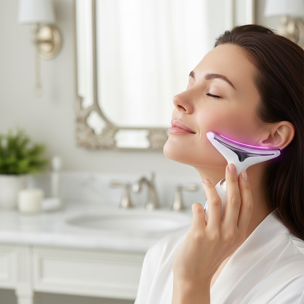 Masajeadora Facial Lifting LED en uso